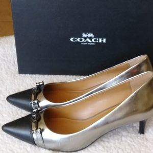 Coach Black/Silver Kitten Heel Pumps.